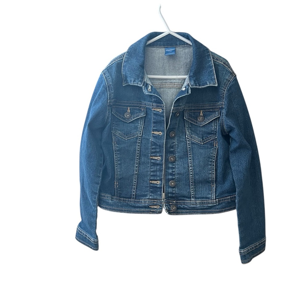 Arizona Jean Company Blue Cropped Jean Jacket with Pointed Collar